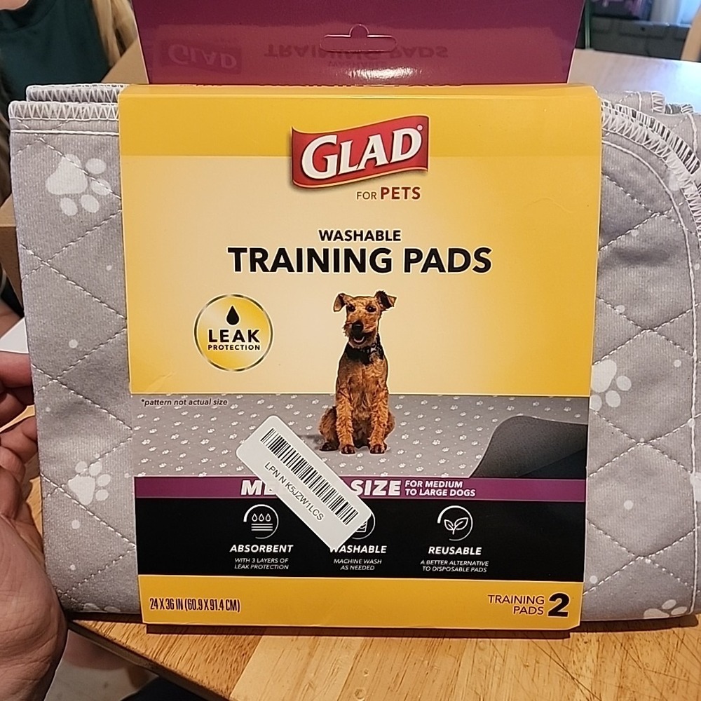 GLAD for Pets Washable Training Pads - Medium Size (24"x36") - 2 Pack Gray
